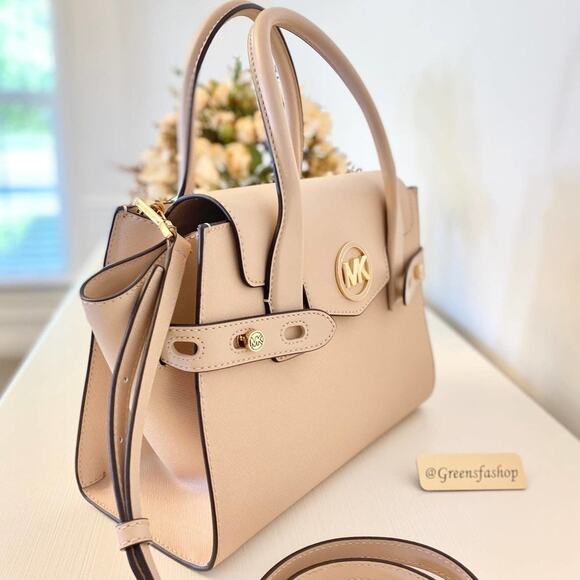 Michael Kors Purse Carmen Medium Flap Satchel shoulder bag buff - Picture 3 of 11